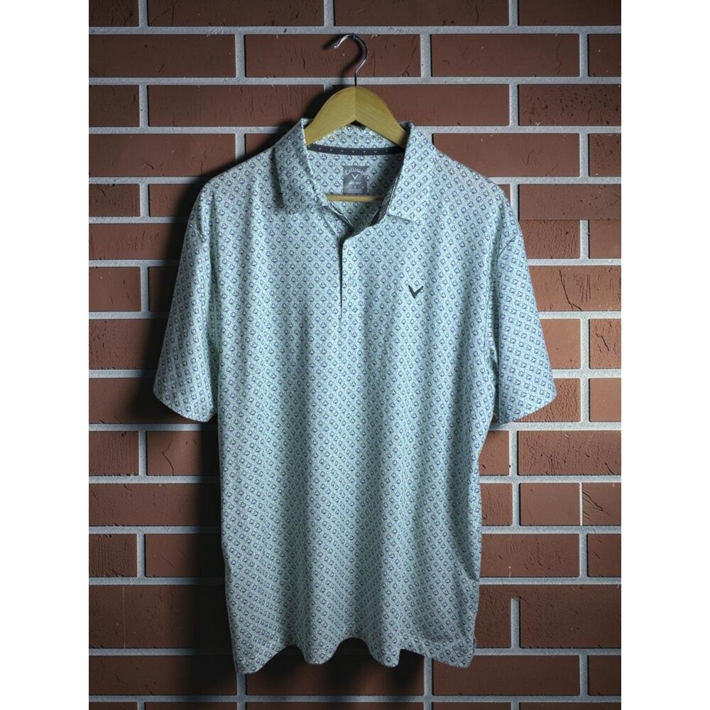 Callaway Opti Dri Golf Polo Men's Large White Green Print Performance Shirt